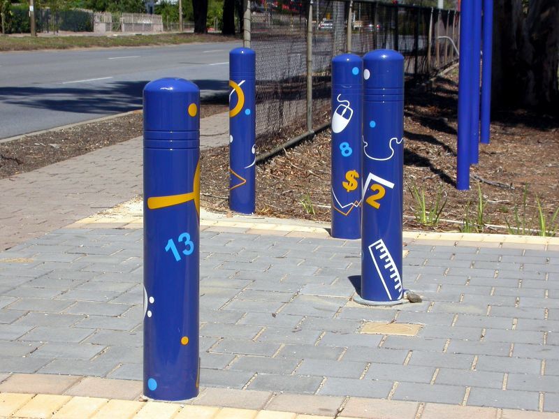 The theme of 'Learning Pathways' informed the playful design of college bollards.