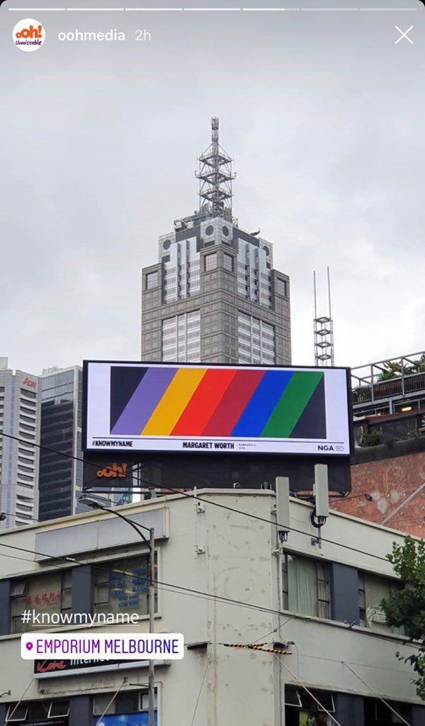 'Know My Name'_Swanston-Lonsdale billboard. 'Untitled' print / "Genus 0 No. 1' painting by Margaret Worth